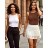 image:imageMANGOPOP Womens Tank Tops Bodysuit Double Lined Crew Neck Thong Body Suit Sleeveless Halter Fitted Top08 Coffee