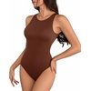 image:imageMANGOPOP Womens Tank Tops Bodysuit Double Lined Crew Neck Thong Body Suit Sleeveless Halter Fitted Top08 Coffee