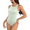 image:imageMANGOPOP Womens Tank Tops Bodysuit Double Lined Crew Neck Thong Body Suit Sleeveless Halter Fitted Top09 Misty Jade