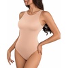 image:imageMANGOPOP Womens Tank Tops Bodysuit Double Lined Crew Neck Thong Body Suit Sleeveless Halter Fitted Top10 Ochre