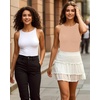 image:imageMANGOPOP Womens Tank Tops Bodysuit Double Lined Crew Neck Thong Body Suit Sleeveless Halter Fitted Top10 Ochre