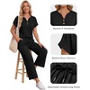 image:imageMANGOPOP Womens Two Piece Lounge Set Henley VNeck Short Sleeve Top Wide Leg NineQuarter Pants Casual Chic VacationBlack