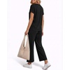 image:imageMANGOPOP Womens Two Piece Lounge Set Henley VNeck Short Sleeve Top Wide Leg NineQuarter Pants Casual Chic VacationBlack