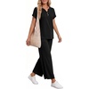 image:imageMANGOPOP Womens Two Piece Lounge Set Henley VNeck Short Sleeve Top Wide Leg NineQuarter Pants Casual Chic VacationBlack