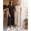 image:imageMANGOPOP Womens Two Piece Lounge Set Henley VNeck Short Sleeve Top Wide Leg NineQuarter Pants Casual Chic VacationBlack