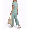 image:imageMANGOPOP Womens Two Piece Lounge Set Henley VNeck Short Sleeve Top Wide Leg NineQuarter Pants Casual Chic VacationBlue
