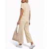 image:imageMANGOPOP Womens Two Piece Lounge Set Henley VNeck Short Sleeve Top Wide Leg NineQuarter Pants Casual Chic VacationKhaki