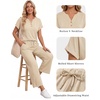 image:imageMANGOPOP Womens Two Piece Lounge Set Henley VNeck Short Sleeve Top Wide Leg NineQuarter Pants Casual Chic VacationKhaki