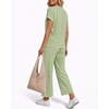 image:imageMANGOPOP Womens Two Piece Lounge Set Henley VNeck Short Sleeve Top Wide Leg NineQuarter Pants Casual Chic VacationSage Green
