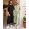 image:imageMANGOPOP Womens Two Piece Lounge Set Henley VNeck Short Sleeve Top Wide Leg NineQuarter Pants Casual Chic VacationSage Green