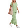 image:imageMANGOPOP Womens Two Piece Lounge Set Henley VNeck Short Sleeve Top Wide Leg NineQuarter Pants Casual Chic VacationSage Green