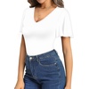 image:imageMANGOPOP Womens V Neck Short Sleeve Bodysuits Ruffle Puff Sleeve Body suit Sexy Going Out Tops02 White