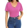 image:imageMANGOPOP Womens V Neck Short Sleeve Bodysuits Ruffle Puff Sleeve Body suit Sexy Going Out TopsBlush