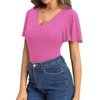 image:imageMANGOPOP Womens V Neck Short Sleeve Bodysuits Ruffle Puff Sleeve Body suit Sexy Going Out TopsBlush