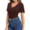 image:imageMANGOPOP Womens V Neck Short Sleeve Bodysuits Ruffle Puff Sleeve Body suit Sexy Going Out TopsCoffee