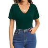 image:imageMANGOPOP Womens V Neck Short Sleeve Bodysuits Ruffle Puff Sleeve Body suit Sexy Going Out TopsDeep Green