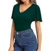 image:imageMANGOPOP Womens V Neck Short Sleeve Bodysuits Ruffle Puff Sleeve Body suit Sexy Going Out TopsDeep Green