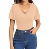 image:imageMANGOPOP Womens V Neck Short Sleeve Bodysuits Ruffle Puff Sleeve Body suit Sexy Going Out TopsNude