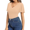 image:imageMANGOPOP Womens V Neck Short Sleeve Bodysuits Ruffle Puff Sleeve Body suit Sexy Going Out TopsNude