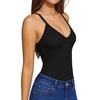 image:imageMANGOPOP Womens V Neck Tank Top Bodysuits Racerback Slim Fit Sleeveless Body suit Sexy Spaghetti Strap Ribbed Tops01 Black