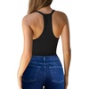 image:imageMANGOPOP Womens V Neck Tank Top Bodysuits Racerback Slim Fit Sleeveless Body suit Sexy Spaghetti Strap Ribbed Tops01 Black