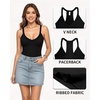 image:imageMANGOPOP Womens V Neck Tank Top Bodysuits Racerback Slim Fit Sleeveless Body suit Sexy Spaghetti Strap Ribbed Tops01 Black
