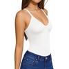 image:imageMANGOPOP Womens V Neck Tank Top Bodysuits Racerback Slim Fit Sleeveless Body suit Sexy Spaghetti Strap Ribbed Tops02 Creamy White