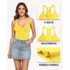 image:imageMANGOPOP Womens V Neck Tank Top Bodysuits Racerback Slim Fit Sleeveless Body suit Sexy Spaghetti Strap Ribbed TopsBright Yellow