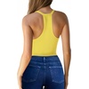 image:imageMANGOPOP Womens V Neck Tank Top Bodysuits Racerback Slim Fit Sleeveless Body suit Sexy Spaghetti Strap Ribbed TopsBright Yellow