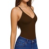 image:imageMANGOPOP Womens V Neck Tank Top Bodysuits Racerback Slim Fit Sleeveless Body suit Sexy Spaghetti Strap Ribbed TopsCoffee