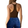 image:imageMANGOPOP Womens V Neck Tank Top Bodysuits Racerback Slim Fit Sleeveless Body suit Sexy Spaghetti Strap Ribbed TopsCoffee