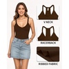 image:imageMANGOPOP Womens V Neck Tank Top Bodysuits Racerback Slim Fit Sleeveless Body suit Sexy Spaghetti Strap Ribbed TopsCoffee