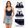 image:imageMANGOPOP Womens V Neck Tank Top Bodysuits Racerback Slim Fit Sleeveless Body suit Sexy Spaghetti Strap Ribbed TopsDeep Blue