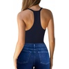 image:imageMANGOPOP Womens V Neck Tank Top Bodysuits Racerback Slim Fit Sleeveless Body suit Sexy Spaghetti Strap Ribbed TopsDeep Blue