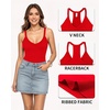 image:imageMANGOPOP Womens V Neck Tank Top Bodysuits Racerback Slim Fit Sleeveless Body suit Sexy Spaghetti Strap Ribbed TopsRed