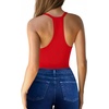 image:imageMANGOPOP Womens V Neck Tank Top Bodysuits Racerback Slim Fit Sleeveless Body suit Sexy Spaghetti Strap Ribbed TopsRed