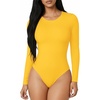 image:imageMANGOPOP Round Neck Long Sleeve Short Sleeve Bodysuits for Women Basic Body Suit Shirts TopsLong Sleeve Yellow