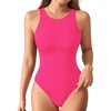 image:imageMANGOPOP Womens Tank Tops Bodysuit Double Lined Crew Neck Thong Body Suit Sleeveless Halter Fitted Top11 Hot Pink