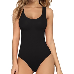 image:imageMANGOPOP Womens Tank Top Bodysuit Scoop Neck Sleeveless Body Suits Sexy UBack Backless Going Out TopsA Black