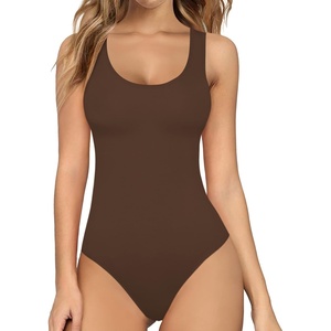 image:imageMANGOPOP Womens Tank Top Bodysuit Scoop Neck Sleeveless Body Suits Sexy UBack Backless Going Out TopsCoffee