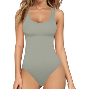 image:imageMANGOPOP Womens Tank Top Bodysuit Scoop Neck Sleeveless Body Suits Sexy UBack Backless Going Out TopsElephant Grey