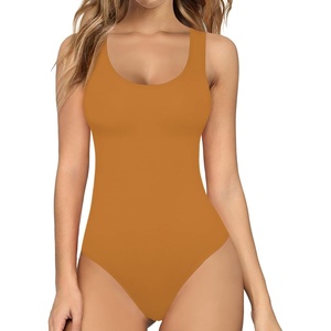 image:imageMANGOPOP Womens Tank Top Bodysuit Scoop Neck Sleeveless Body Suits Sexy UBack Backless Going Out TopsKhaki