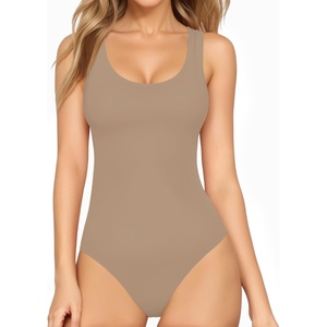 image:imageMANGOPOP Womens Tank Top Bodysuit Scoop Neck Sleeveless Body Suits Sexy UBack Backless Going Out TopsLight Coffee