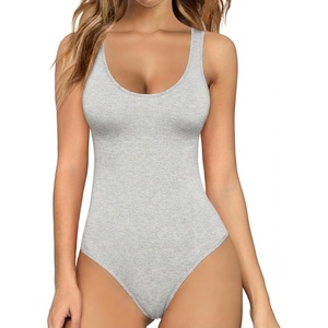 image:imageMANGOPOP Womens Tank Top Bodysuit Scoop Neck Sleeveless Body Suits Sexy UBack Backless Going Out TopsLight Grey