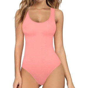 image:imageMANGOPOP Womens Tank Top Bodysuit Scoop Neck Sleeveless Body Suits Sexy UBack Backless Going Out TopsLight Pink