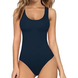 image:imageMANGOPOP Womens Tank Top Bodysuit Scoop Neck Sleeveless Body Suits Sexy UBack Backless Going Out TopsNavy Blue