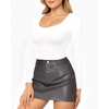 image:imageMANGOPOP Double Lined Long Sleeve Bodysuits for Women Scoop Neck Thong Short Bodysuit Tops SeamlessB2 Long Sleeve White