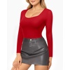 image:imageMANGOPOP Double Lined Long Sleeve Bodysuits for Women Scoop Neck Thong Short Bodysuit Tops SeamlessD1long Sleeve Red