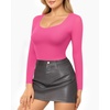 image:imageMANGOPOP Double Lined Long Sleeve Bodysuits for Women Scoop Neck Thong Short Bodysuit Tops SeamlessD4long Sleeve Hot Pink