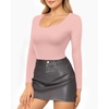 image:imageMANGOPOP Double Lined Long Sleeve Bodysuits for Women Scoop Neck Thong Short Bodysuit Tops SeamlessD5long Sleeve Blushing Bride